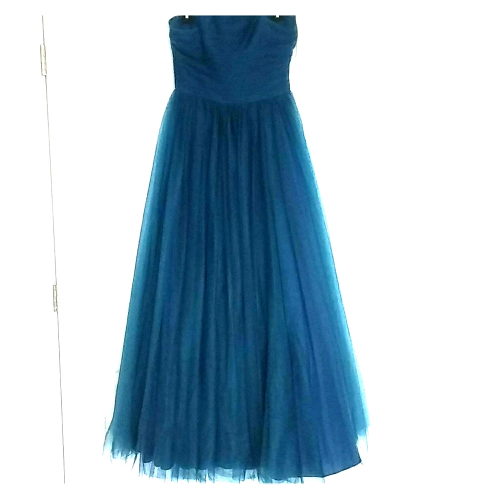 Badgley Mischka Strapless Teal Tulle Ball Gown